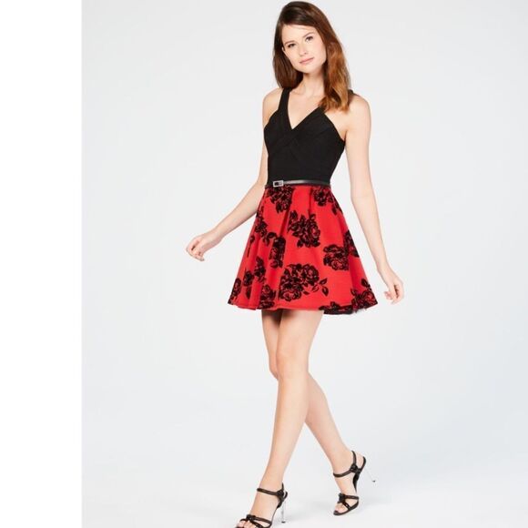 CRYSTAL DOLLS Womens Black Embellished Zippered Floral Cocktail Dress - Picture 1 of 11